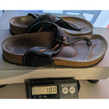 40 L9 M7 Papillio Nautical Womens Black Leather Lace Thong Sandals Birkenstock Bronze Charm