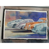 MAKE OFFER Signed Julie Hopkins Watercolor Painting Of Porsche 356 911 Classic Vintage Cars Frame
