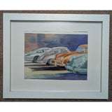 MAKE OFFER Signed Julie Hopkins Watercolor Painting Of Porsche 356 911 Classic Vintage Cars Frame