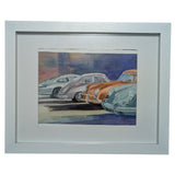 MAKE OFFER Signed Julie Hopkins Watercolor Painting Of Porsche 356 911 Classic Vintage Cars Frame