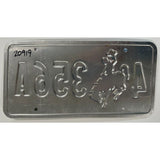4 356A Wyoming License Plate Porsche Cowboy Busting Bronc Horse Devils Tower 356