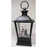 Black Lantern Snowman Christmas Tree Decoration 9.5-Inch Snow Globe Rectangle Plastic Light-Up Scene