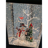 Black Lantern Snowman Christmas Tree Decoration 9.5-Inch Snow Globe Rectangle Plastic Light-Up Scene