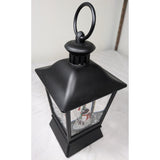 Black Lantern Snowman Christmas Tree Decoration 9.5-Inch Snow Globe Rectangle Plastic Light-Up Scene