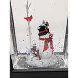Black Lantern Snowman Christmas Tree Decoration 9.5-Inch Snow Globe Rectangle Plastic Light-Up Scene