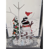 Black Lantern Snowman Christmas Tree Decoration 9.5-Inch Snow Globe Rectangle Plastic Light-Up Scene