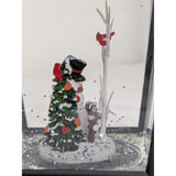 Black Lantern Snowman Christmas Tree Decoration 9.5-Inch Snow Globe Rectangle Plastic Light-Up Scene
