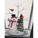 Black Lantern Snowman Christmas Tree Decoration 9.5-Inch Snow Globe Rectangle Plastic Light-Up Scene
