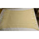 44x72 Beige Crochet Afghan Throw Blanket Fringe Ecru Cable Popcorn Cotton Hand Knit Knitted Handmade 1970s