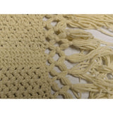 44x72 Beige Crochet Afghan Throw Blanket Fringe Ecru Cable Popcorn Cotton Hand Knit Knitted Handmade 1970s