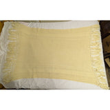 44x72 Beige Crochet Afghan Throw Blanket Fringe Ecru Cable Popcorn Cotton Hand Knit Knitted Handmade 1970s