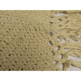 44x72 Beige Crochet Afghan Throw Blanket Fringe Ecru Cable Popcorn Cotton Hand Knit Knitted Handmade 1970s