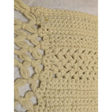44x72 Beige Crochet Afghan Throw Blanket Fringe Ecru Cable Popcorn Cotton Hand Knit Knitted Handmade 1970s