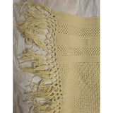 44x72 Beige Crochet Afghan Throw Blanket Fringe Ecru Cable Popcorn Cotton Hand Knit Knitted Handmade 1970s