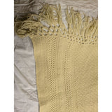 44x72 Beige Crochet Afghan Throw Blanket Fringe Ecru Cable Popcorn Cotton Hand Knit Knitted Handmade 1970s