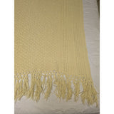 44x72 Beige Crochet Afghan Throw Blanket Fringe Ecru Cable Popcorn Cotton Hand Knit Knitted Handmade 1970s