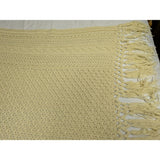 44x72 Beige Crochet Afghan Throw Blanket Fringe Ecru Cable Popcorn Cotton Hand Knit Knitted Handmade 1970s
