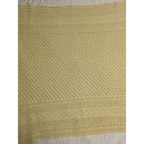 44x72 Beige Crochet Afghan Throw Blanket Fringe Ecru Cable Popcorn Cotton Hand Knit Knitted Handmade 1970s