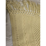 44x72 Beige Crochet Afghan Throw Blanket Fringe Ecru Cable Popcorn Cotton Hand Knit Knitted Handmade 1970s