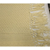 44x72 Beige Crochet Afghan Throw Blanket Fringe Ecru Cable Popcorn Cotton Hand Knit Knitted Handmade 1970s