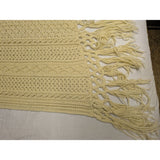 44x72 Beige Crochet Afghan Throw Blanket Fringe Ecru Cable Popcorn Cotton Hand Knit Knitted Handmade 1970s