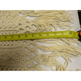 44x72 Beige Crochet Afghan Throw Blanket Fringe Ecru Cable Popcorn Cotton Hand Knit Knitted Handmade 1970s