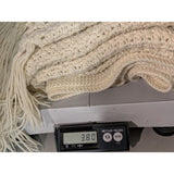 44x72 Beige Crochet Afghan Throw Blanket Fringe Ecru Cable Popcorn Cotton Hand Knit Knitted Handmade 1970s