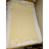 44x72 Beige Crochet Afghan Throw Blanket Fringe Ecru Cable Popcorn Cotton Hand Knit Knitted Handmade 1970s