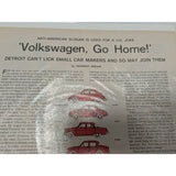Vintage 1959 Saturday Evening Post Page Volkswagen Go Home VW Bug Magazine Article Red Car Illustrations