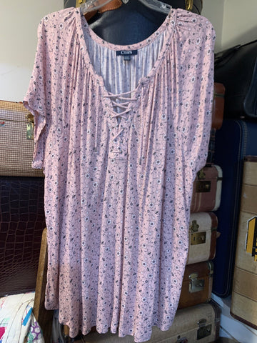 SOLD 2X Chaps Womens Shirt Top Pink floral, Boho stretch short sleeve Plus  VGC