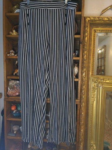 3X Robert Louis Womens Pants Black white striped buttons Plus  Used