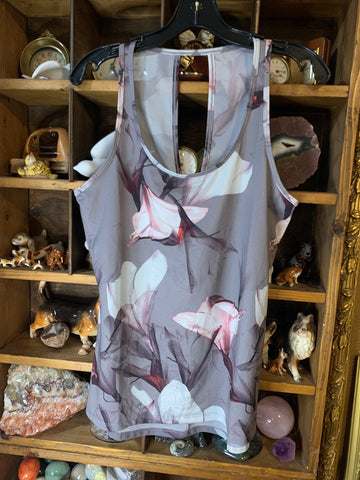 S Fabletics Womens Activewear Gray white, pink floral, tank top mesh   Used