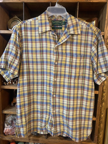 S C.C.Filson Mens Shirt Top Yellow plaid linen cotton Regular  VGC