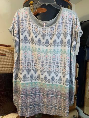 3X Cool Melon Womens Shirt Top Multi gray stretch, short sleeve Plus  VGC