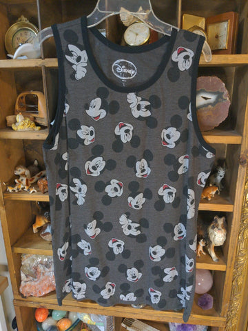 L Disney Womens Shirt Top Mickey mouse gray black tank top Regular  Used