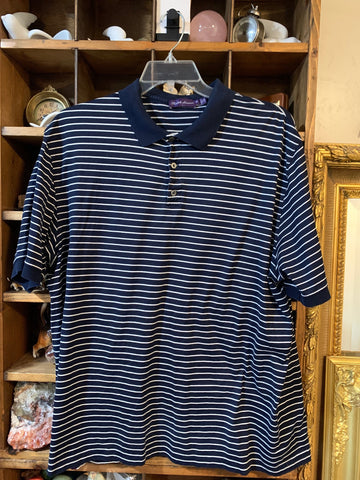 XXL Ralph Lauren Mens Shirt Top Navy white striped Big  Used