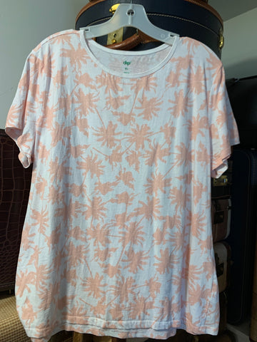 XL Dip Womens Shirt Top Pink white palm tree, short sleeve Regular  VGC
