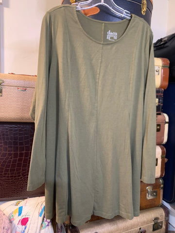 2X Denim Company Womens Shirt Top Olive long sleeve stretch a line Plus  Used