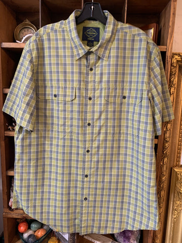 L St Johns Bay Mens Shirt Top Green terra-tek short sleeve button up plaid Regular  VGC