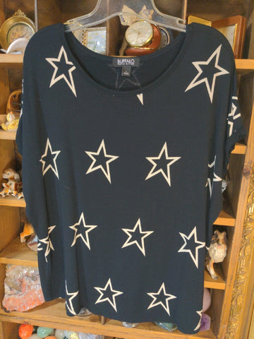 L Buffalo David Bitton Womens Shirt Top Black white stars short sleeve Regular  Used
