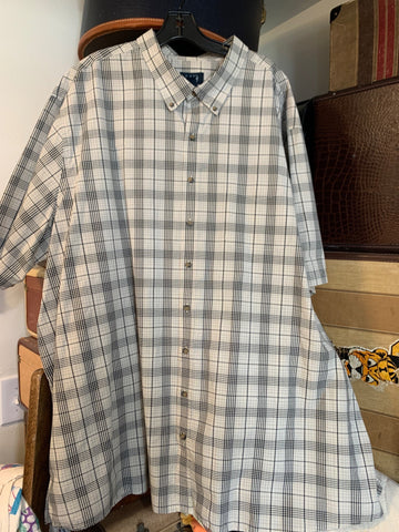 SOLD 4XLT Harbor Bay Mens Shirt Top Cream, black plaid button up shirt sleeve Big , Tall  VGC