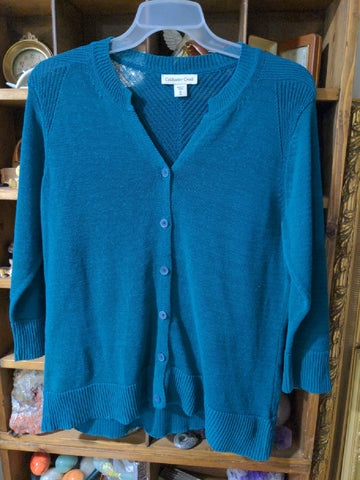 XL Coldwater Creek Womens Shirt Top Teal Sweater solid cotton nylon cardigan Regular  VGC