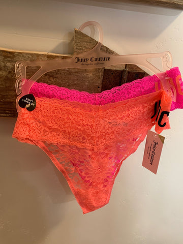 3X Juicy Couture Womens Underwear Hot pink melon, stretch lace thong panties Plus  New