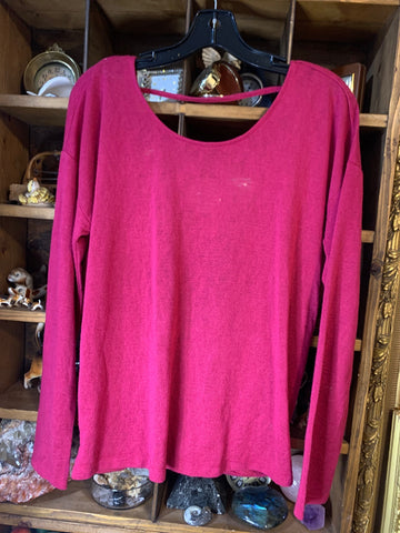S WHBM Womens Shirt Top Fuchsia, long sleeve open back drape Regular  Used