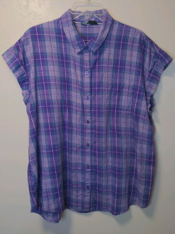 XL Lee Womens Shirt Top Purple plaid short sleeve riders Regular  Used