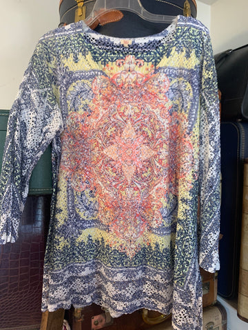 2X Reba Womens Shirt Top Multi Colored Double Layer Mesh Unique Plus  VGC