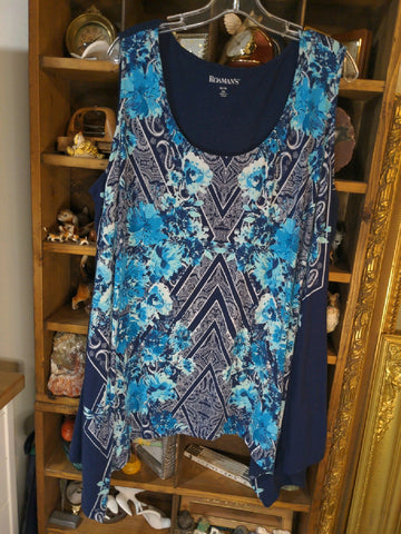 26/28 Roamans Womens Shirt Top Floral blue boho Plus  Used
