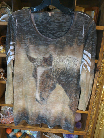 L Reba Womens Shirt Top Horse tie dye bedazzled Regular  Used