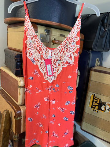 M Exileration Womens Shirt Top Melon floral Romper thin straps Regular  New