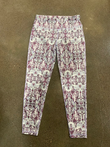 S Sweaty Betty Womens Activewear Gray Purple Swirl Workout Pants 7/8 Leggings Regular  VGC